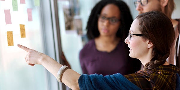 Mentor discusses work with graduate students.