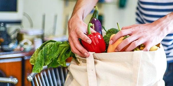 Student picks through R'Pantry groceries.